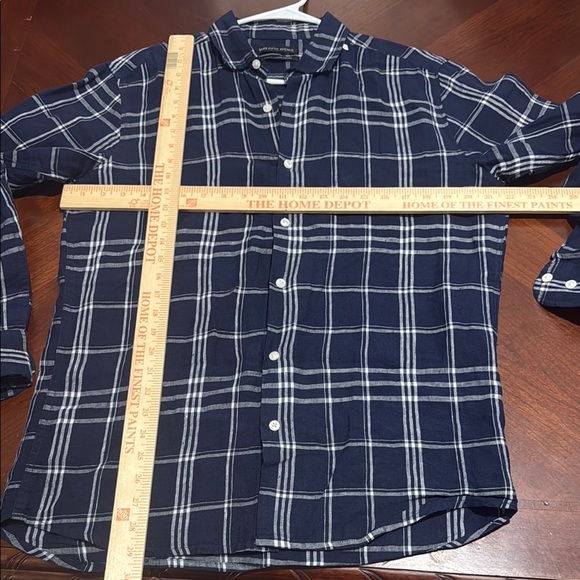 Saks Fifth Avenue Blue and White Plaid Casual Shirt 💯 linen - Picture 7 of 7